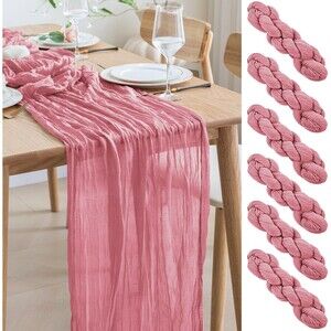 VARSS 6 Pack Dusty Rose Pink Cheesecloth Table Runner 8-10FT Rustic Gauze Fabric
